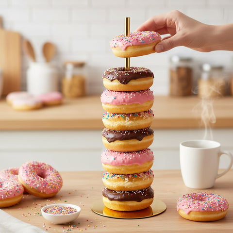 Otoolling Donut Stand Torre Dorado – exhibe donas y bagels con elegancia.