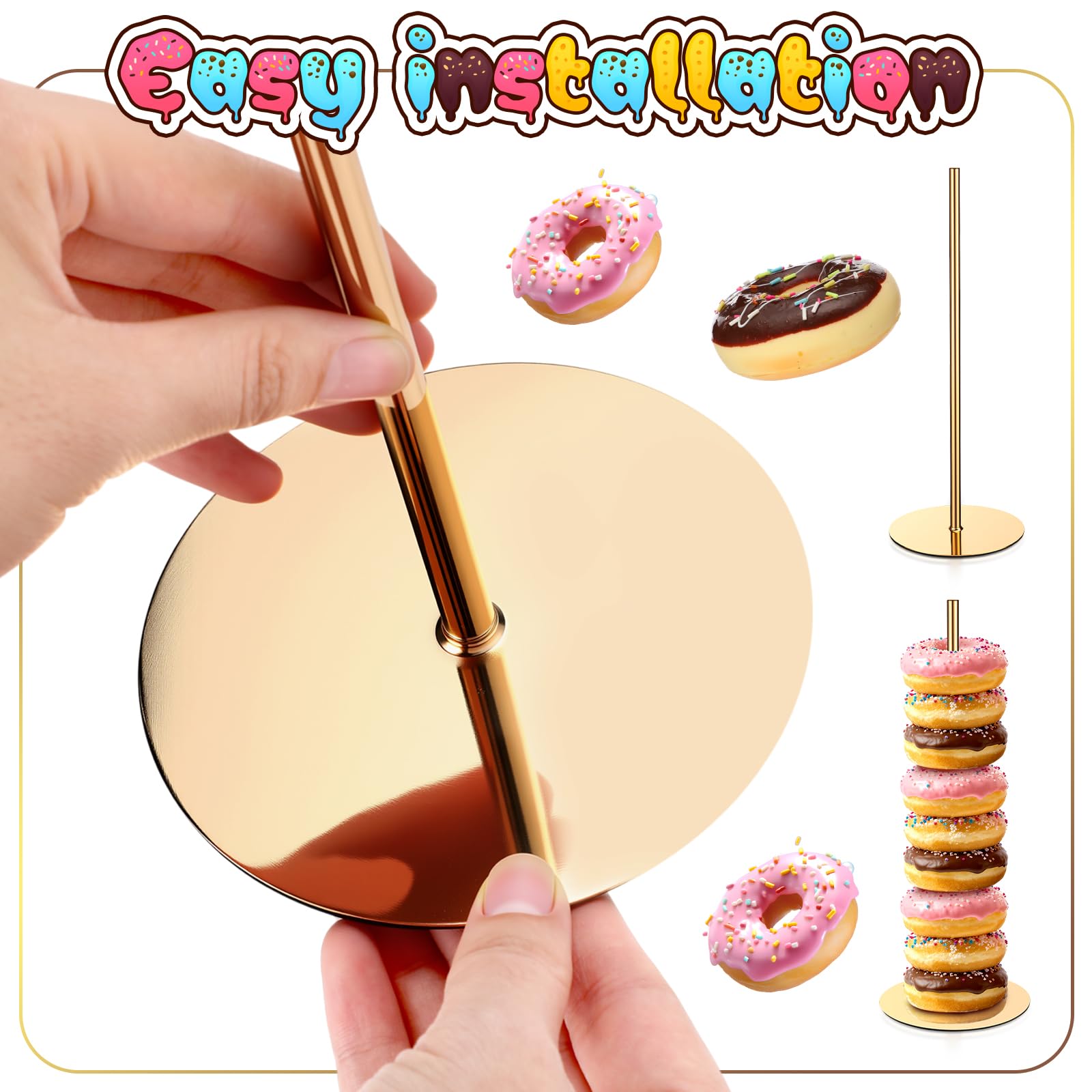 Otoolling Donut Stand Torre Dorado – montaje rápido y sencillo para tu evento.
