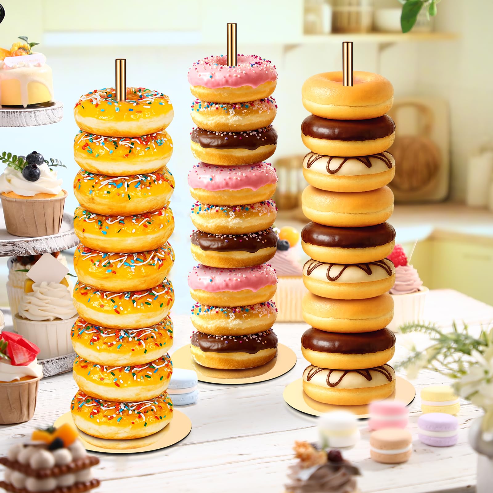 Otoolling Donut Stand Torre Dorado – estabilidad para postres durante la fiesta.