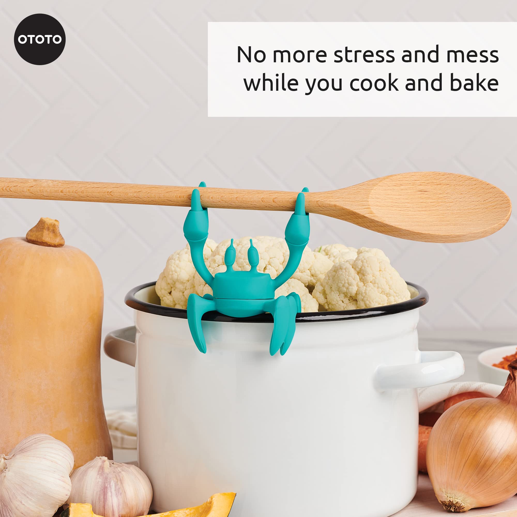 OTOTO Aqua Crab, agarre seguro, soporta utensilios calientes sin deslizamientos.