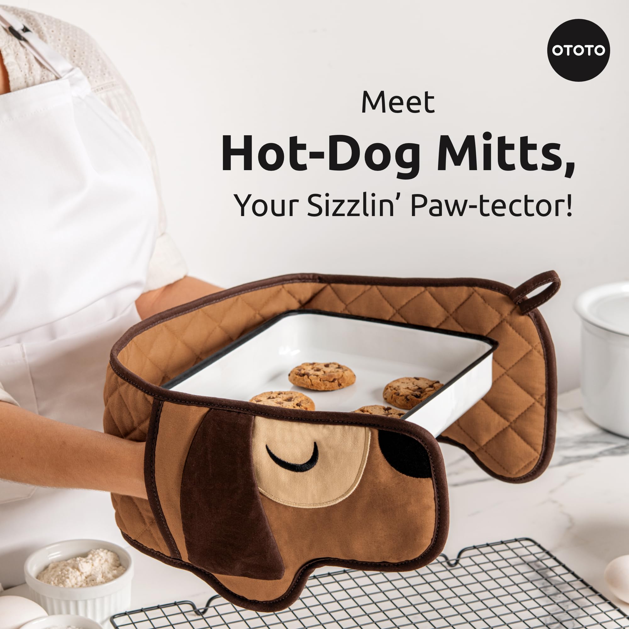 OTOTO diseño dachshund, guantes de cocina marrón, regalo para amantes de perros