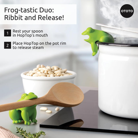 OTOTO HopTop sapo soporta utensilios para multitarea en la cocina.