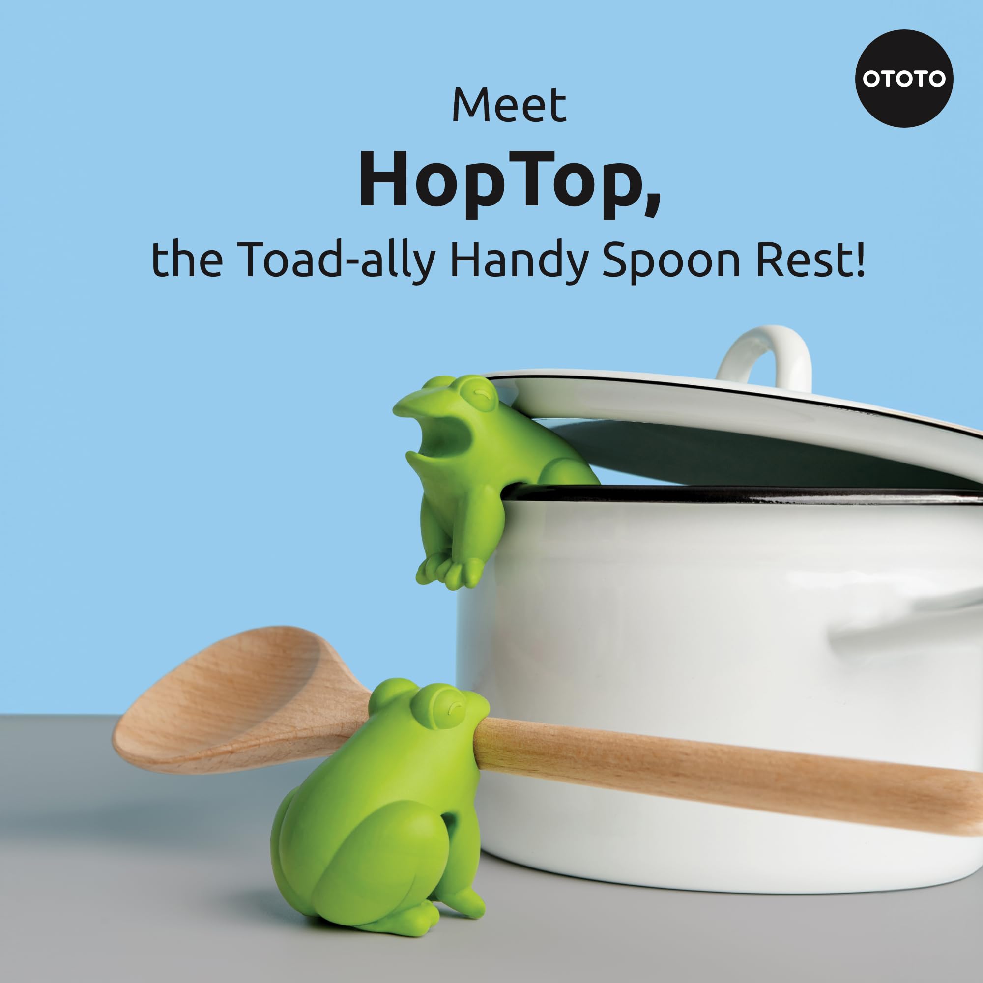 OTOTO HopTop sapo libera vapor y mantiene utensilios fuera de salpicaduras.