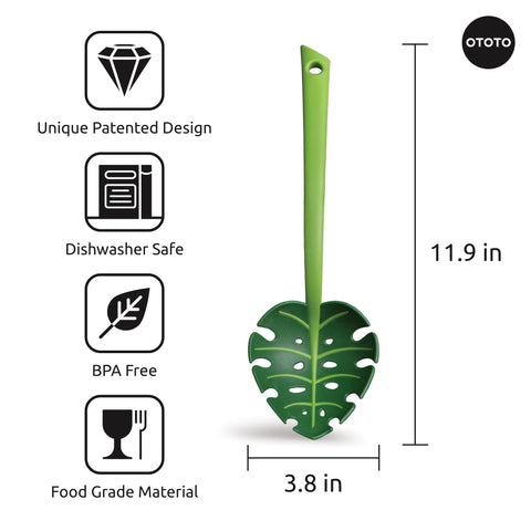 OTOTO Jungle Spoon Monstera en acción para mezclar verduras y pastas.