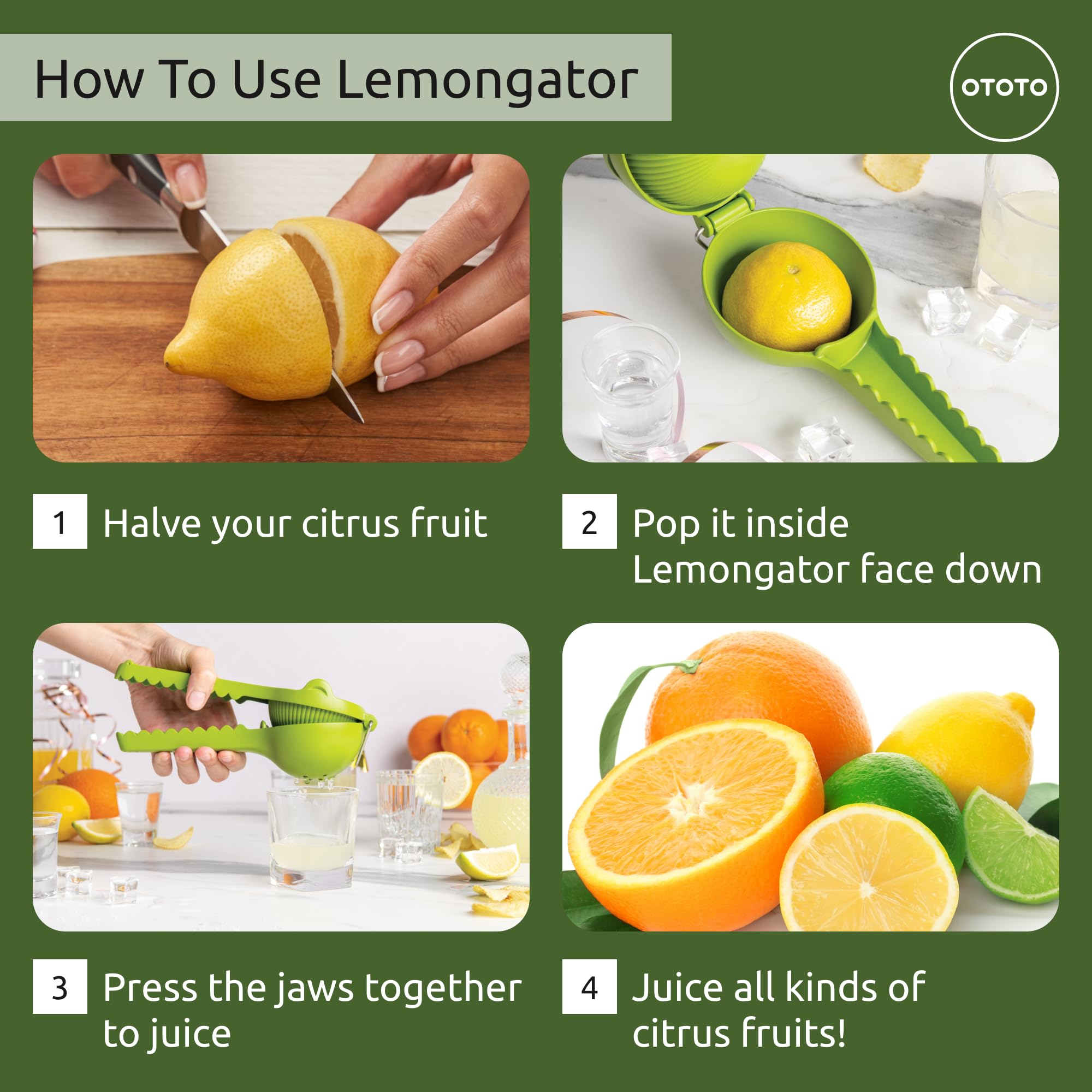 OTOTO Lemongator para cócteles en casa, exprimidos para bebidas frescas.
