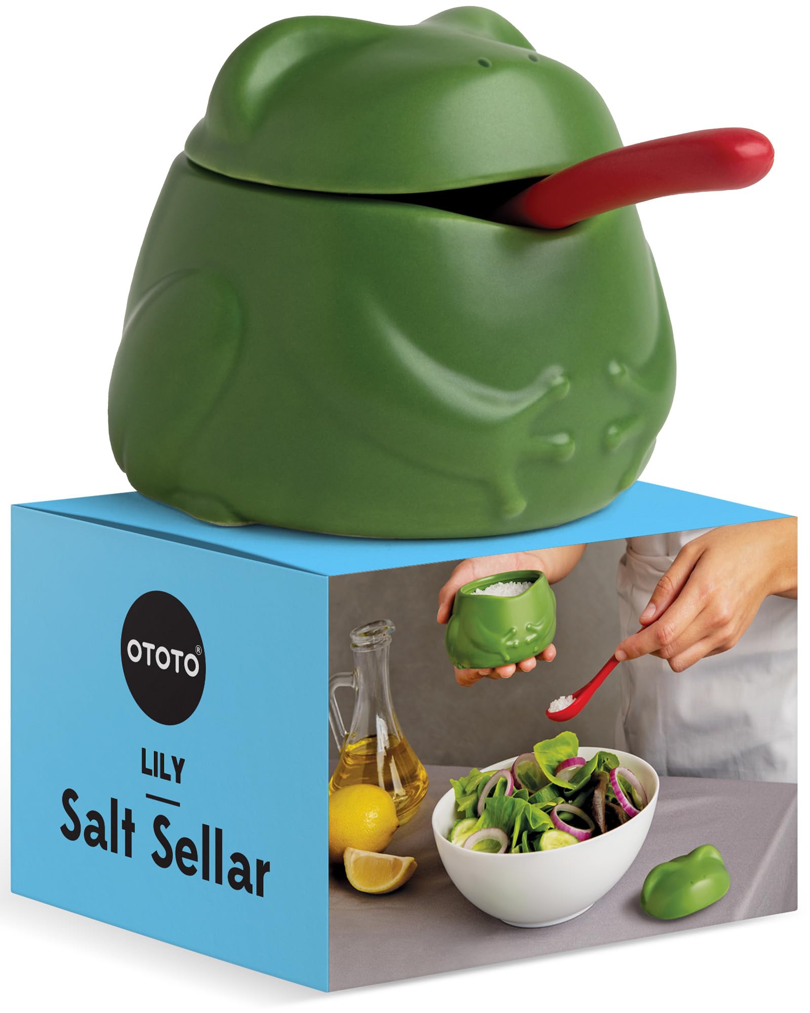 OTOTO Lily salero con tapa y cuchara, ideal para sal de mesa diaria.
