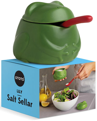 OTOTO Lily salero con tapa y cuchara, ideal para sal de mesa diaria.