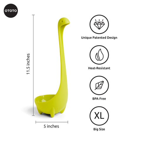 Cucharón Nessie de OTOTO, ideal para guisos y salsas con toque lúdico.