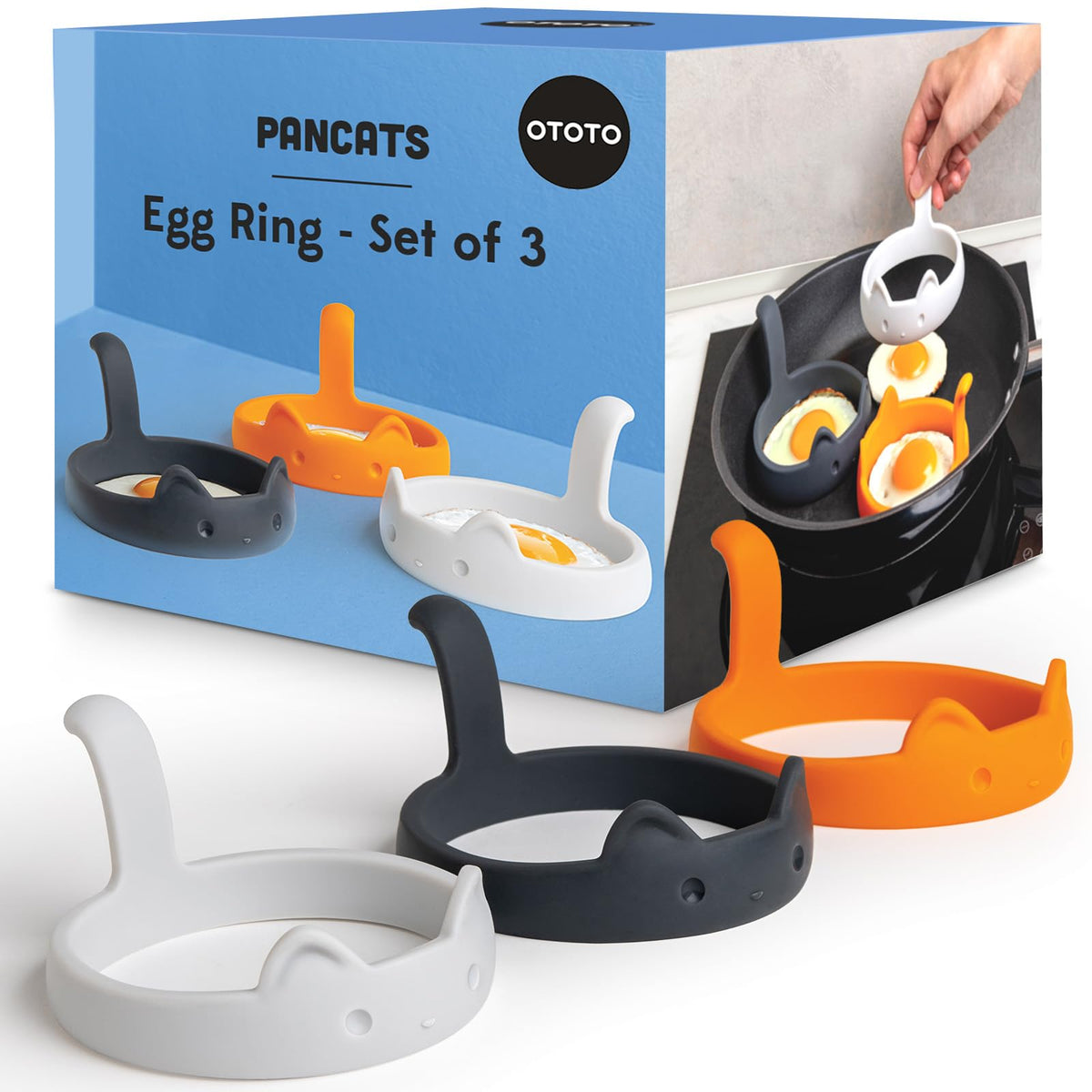 OTOTO PanCats: aros de silicona negros para freír huevos sin pegarse.