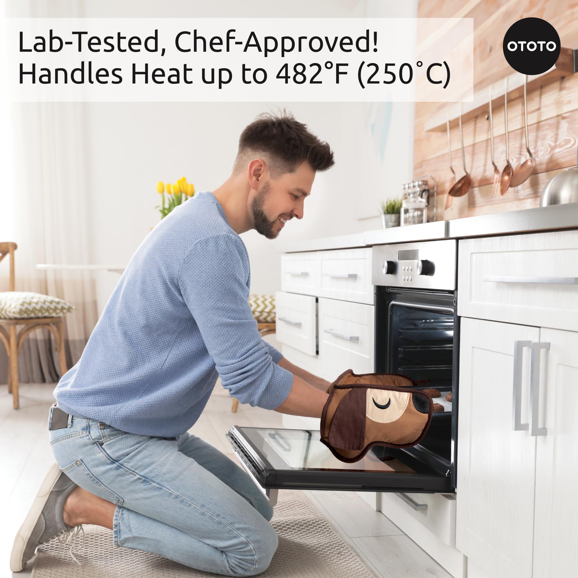 OTOTO regalo para amantes de perros, guantes de cocina marrón con diseño divertido