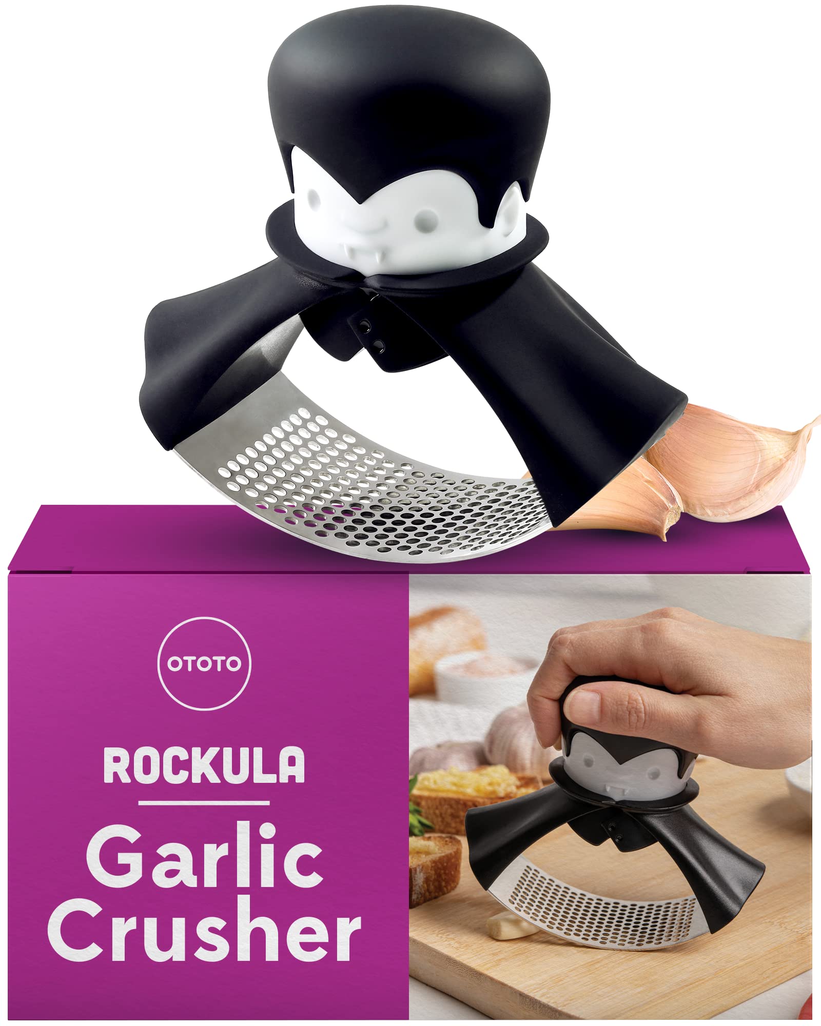 OTOTO Rockula prensa de ajo en acero inoxidable para picar ajo con facilidad