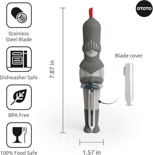 OTOTO Sir Peels A-Lot, escudo caballero, accesorio divertido para regalos de cocina.