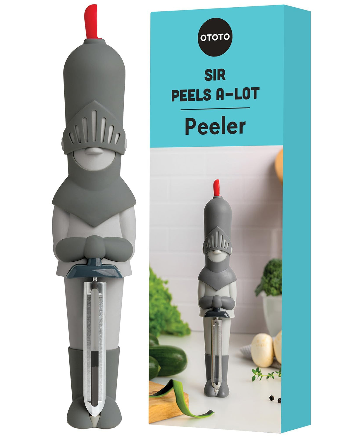 OTOTO Sir Peels A-Lot, pelador de patatas, caballero medieval para pelado preciso.