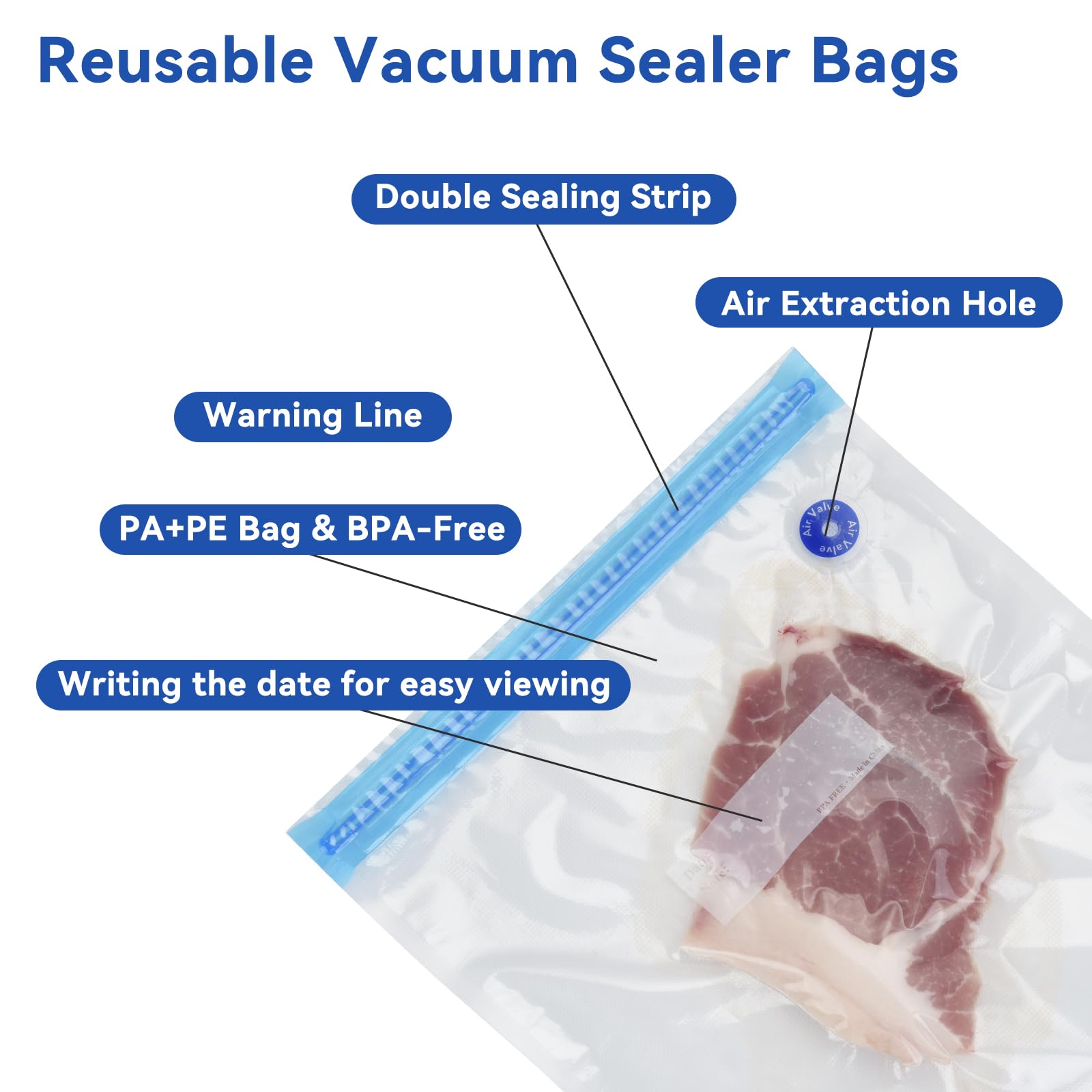 OTraki bolsas reutilizables para alimentos compatibles con sellado al vacío.