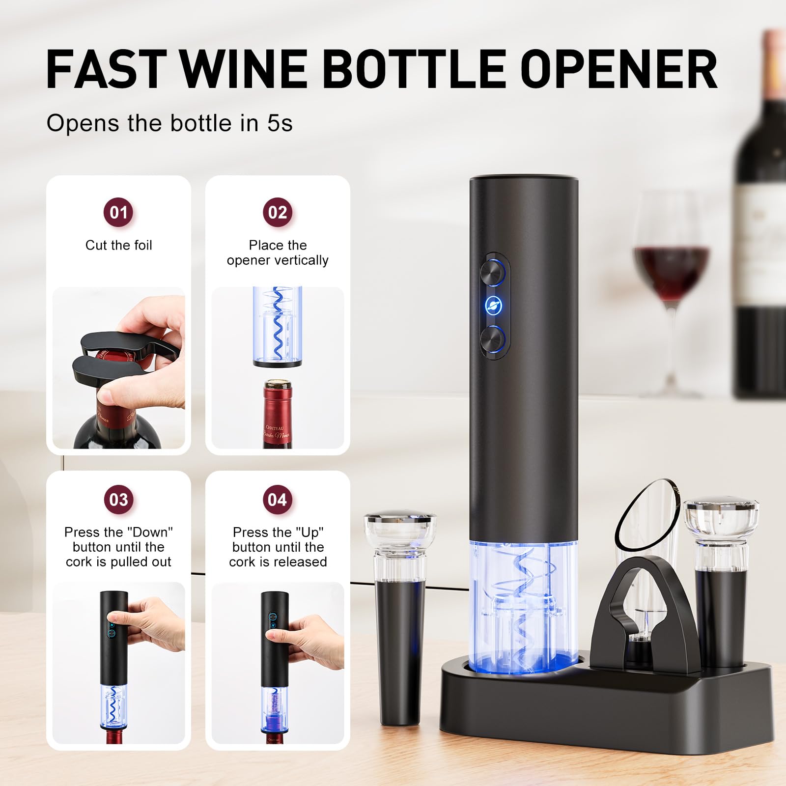 Otuseta abre vino en 5 segundos gracias a su diseño ergonómico.