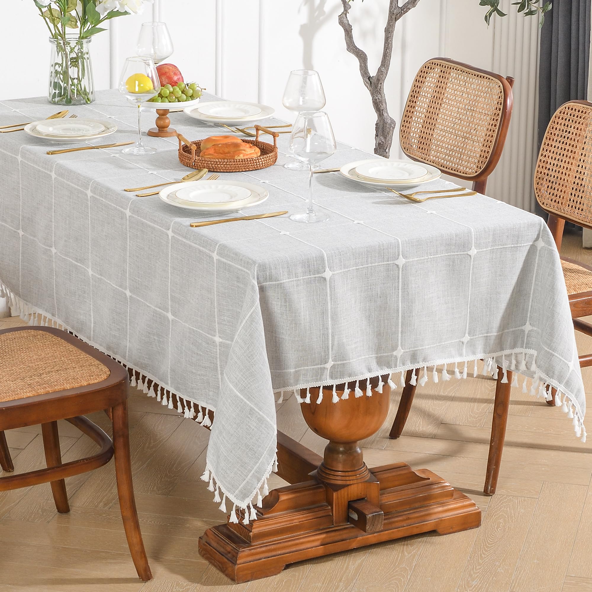 Mantel Oubonun antiarrugas de algodón-lino, aspecto elegante y resistente.