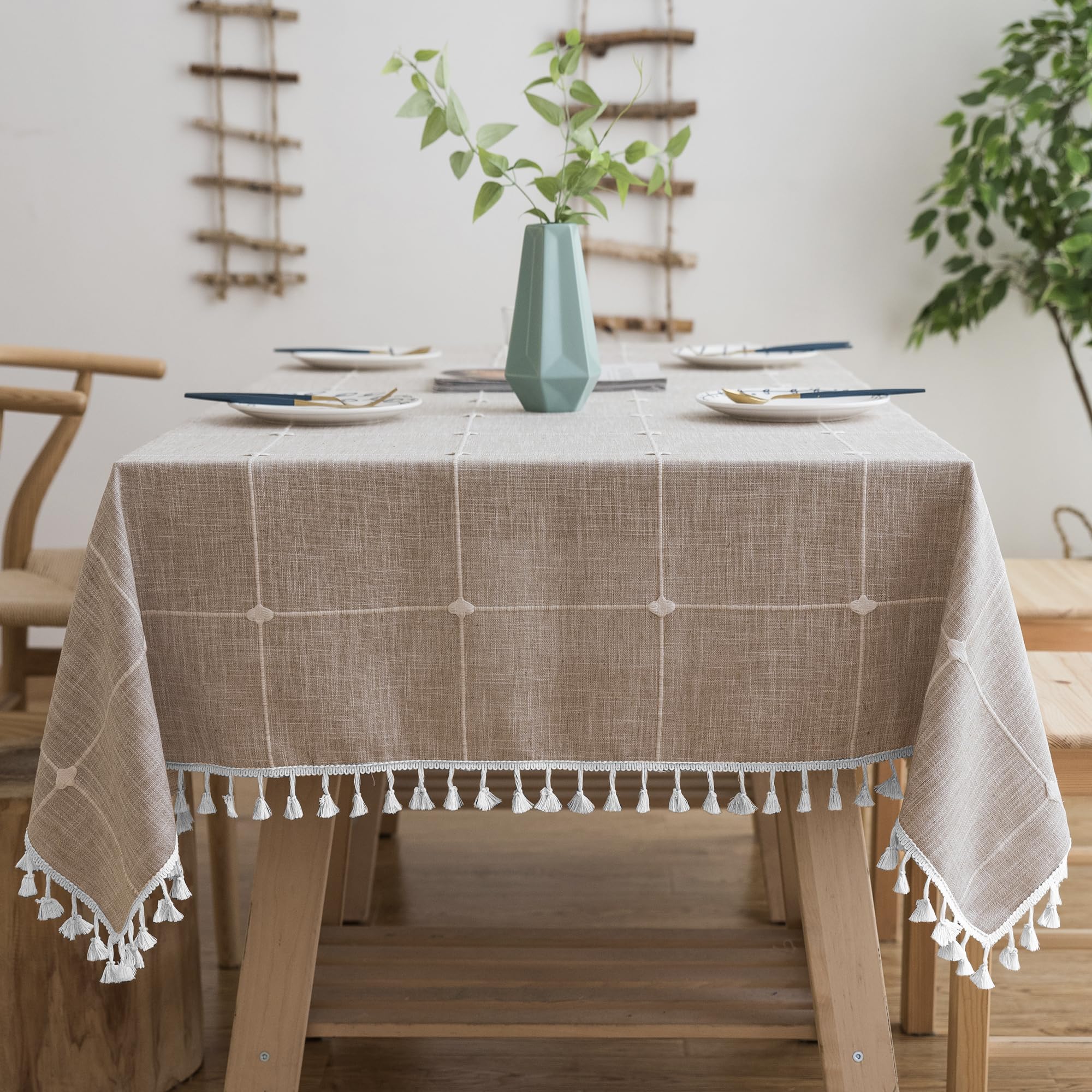 Mantel cuadrado Oubonun 55x55 de algodón-lino para mesa elegante y protegida.