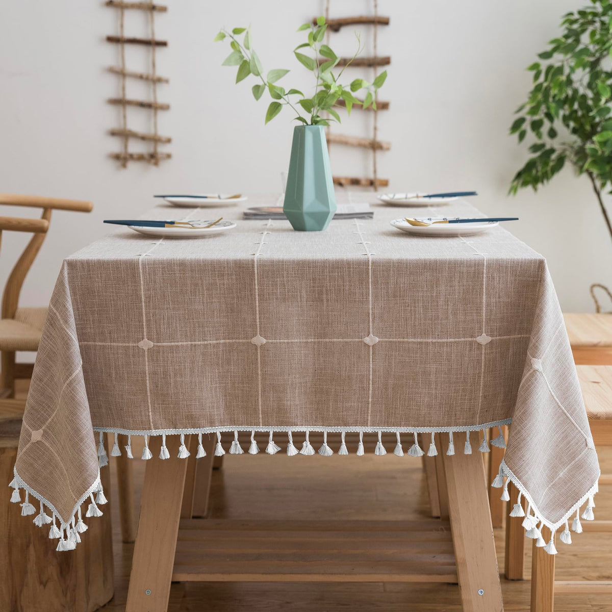 Mantel cuadrado Oubonun 55x55 de algodón-lino para mesa elegante y protegida.