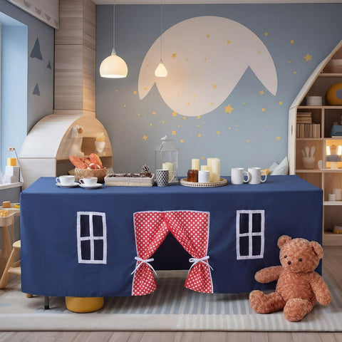 Oudain casa de juego para mesa con puntos azules crea refugio imaginativo