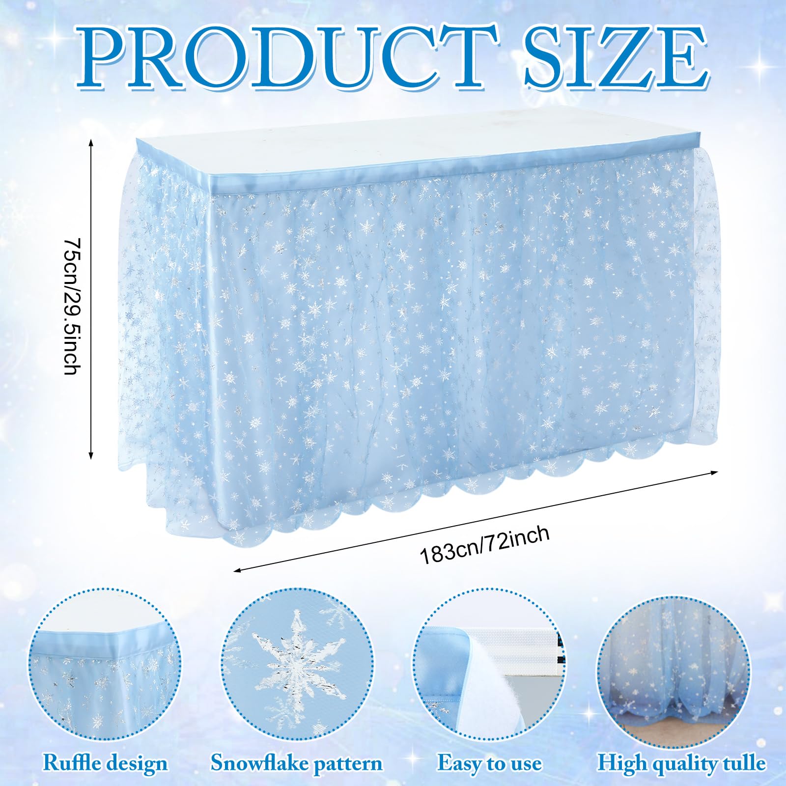 Oudain copos de nieve impresos digitalmente con brillo plateado para decorar eventos.