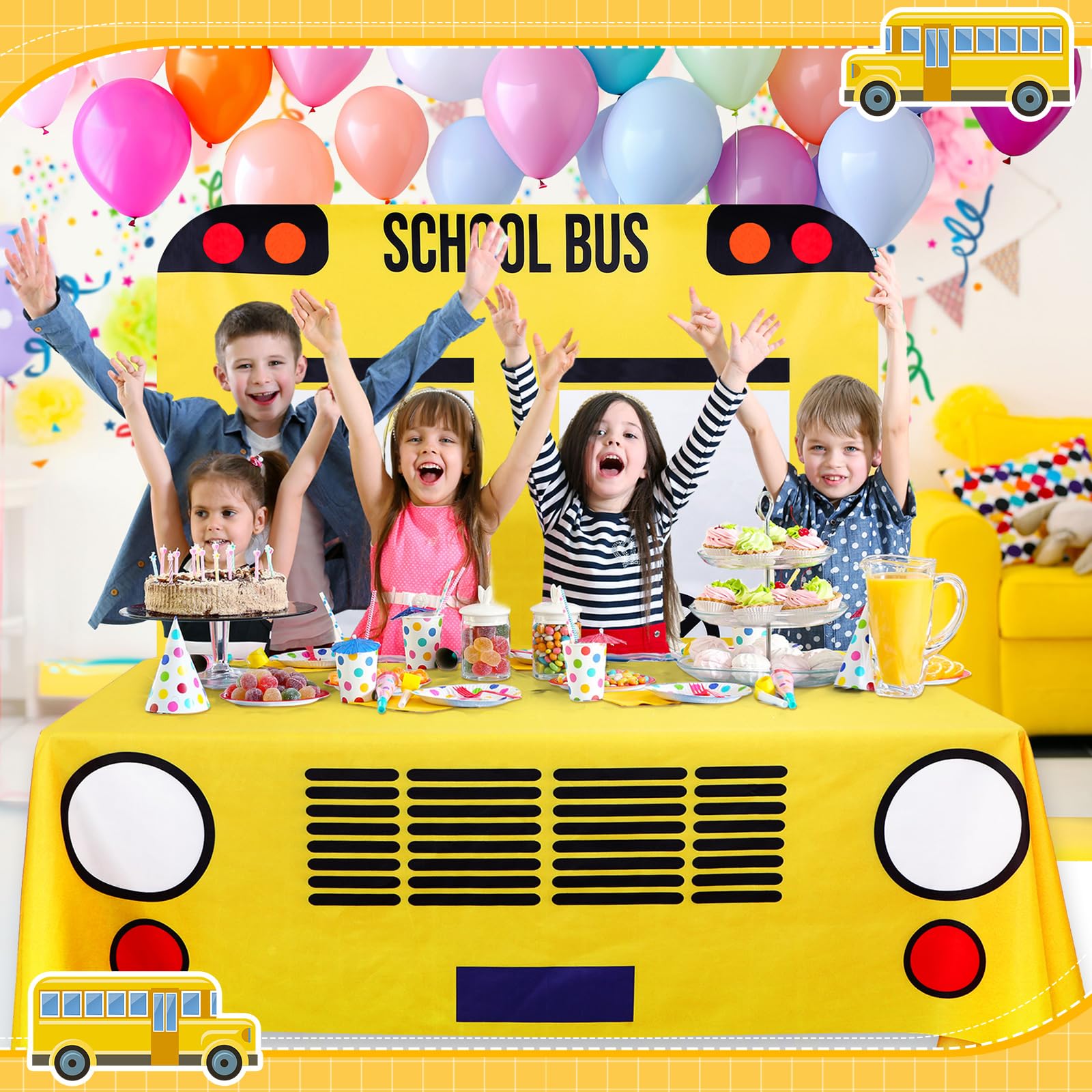 Decoración versátil para interiores o exteriores con autobus escolar Oudain.