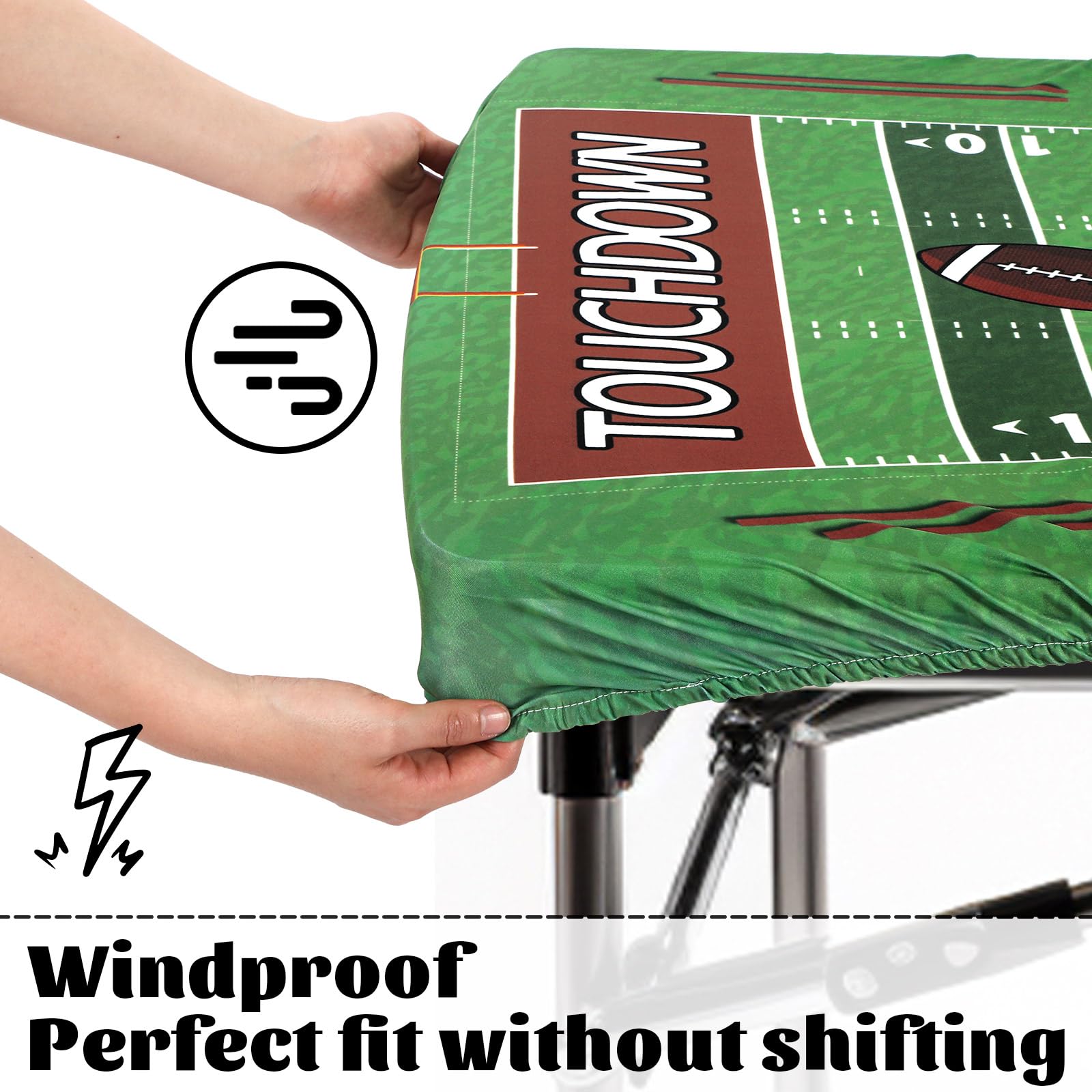 Oudain dibujo digital de campo de fútbol en colores vivos.