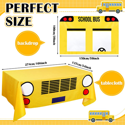 Mantel Oudain de autobus escolar amarillo, decora la mesa del evento.