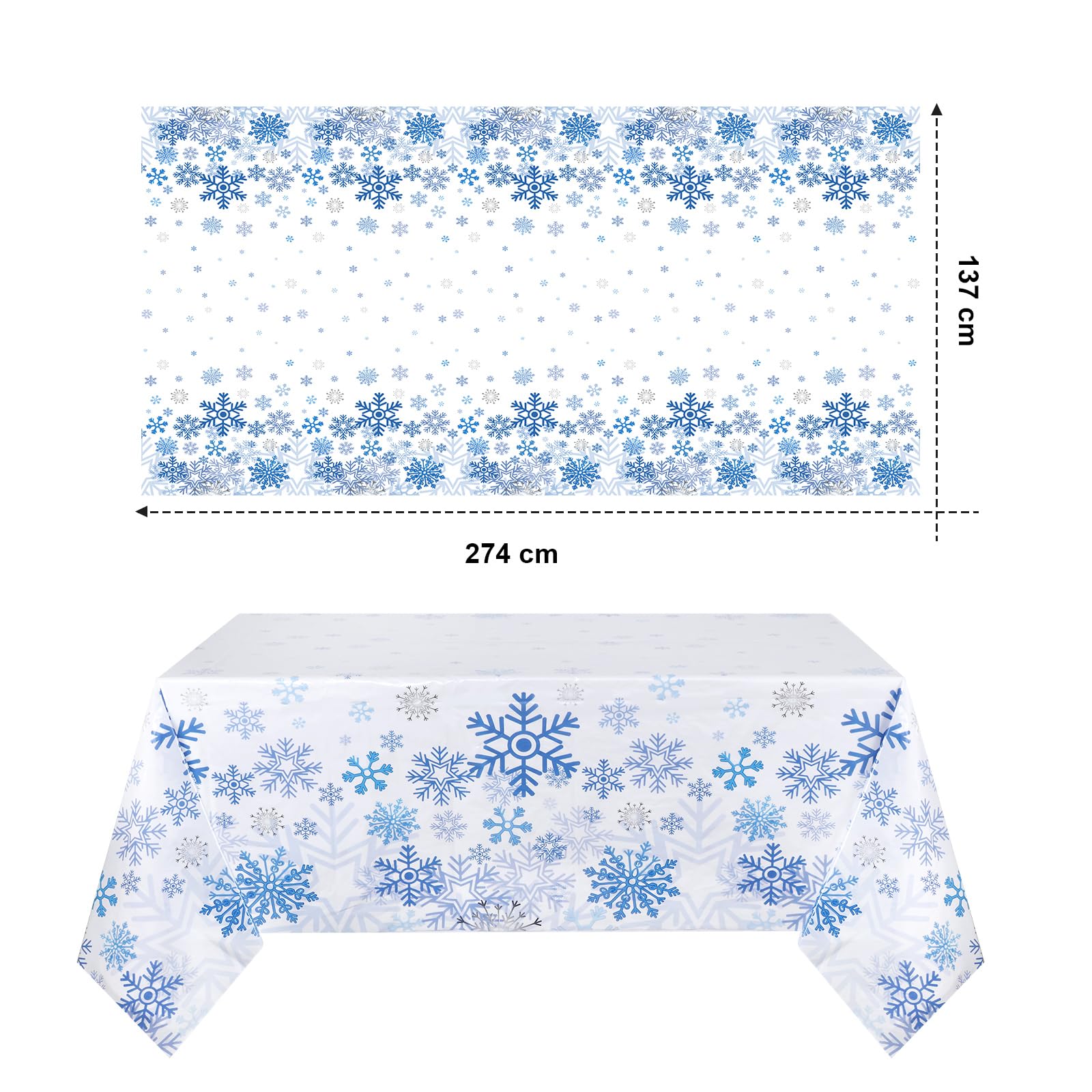 Mantel Oudain con copos de nieve detallados en azul para decorar mesas.