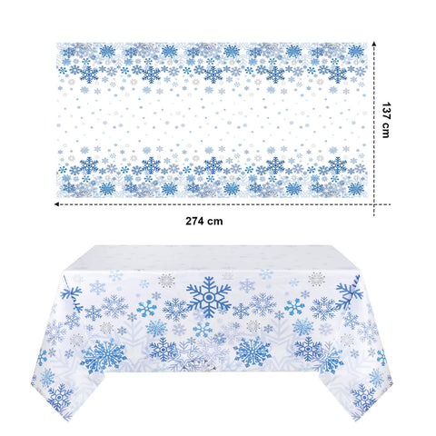 Mantel Oudain con copos de nieve detallados en azul para decorar mesas.