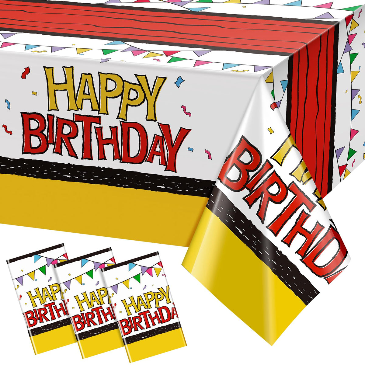 Mantel Oudain para cumpleaños de perro en rojo y amarillo protege la mesa y luce festivo.
