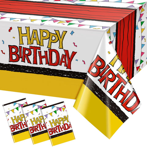 Mantel Oudain para cumpleaños de perro en rojo y amarillo protege la mesa y luce festivo.