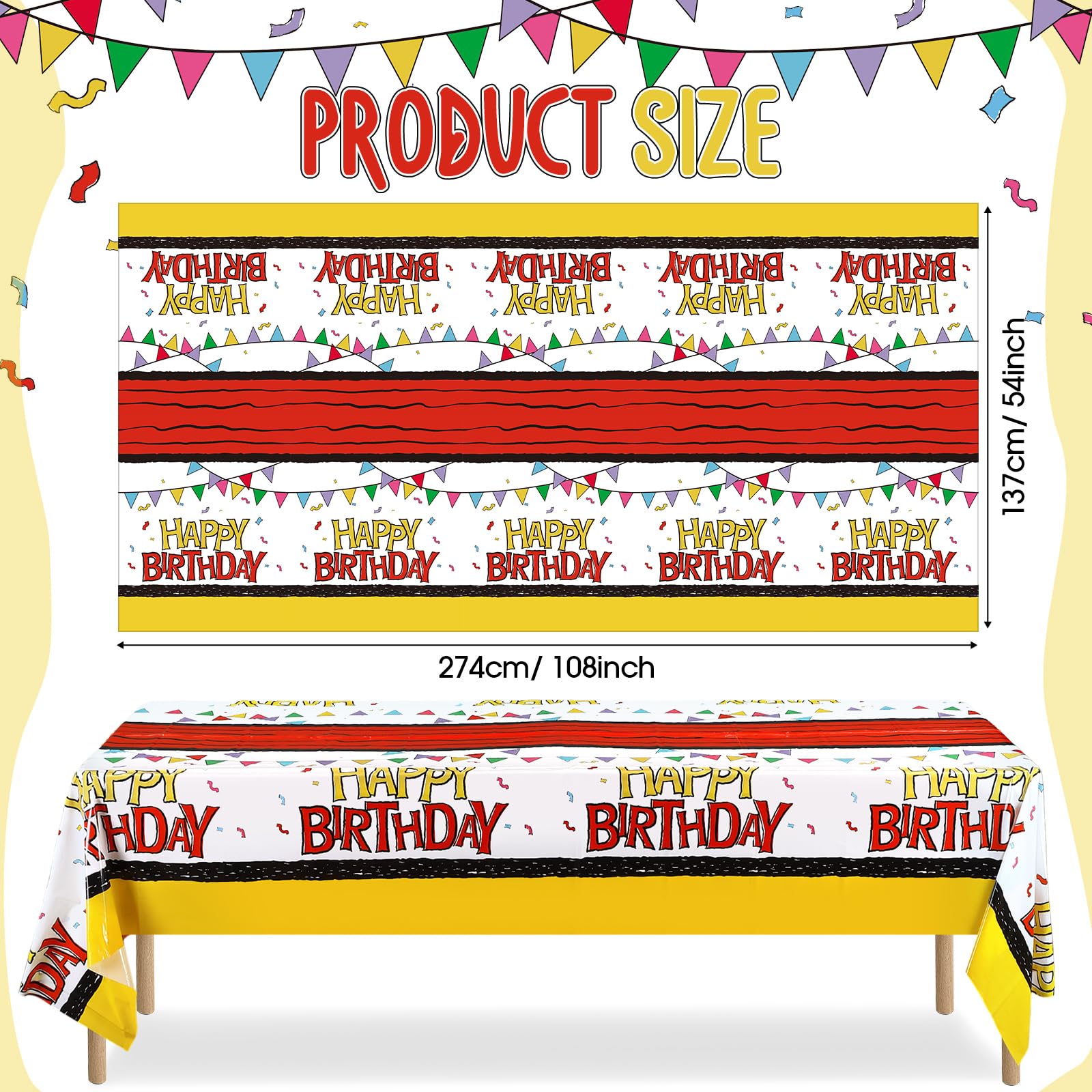 Mantel Oudain con diseño confeti rojo y amarillo para fotos.