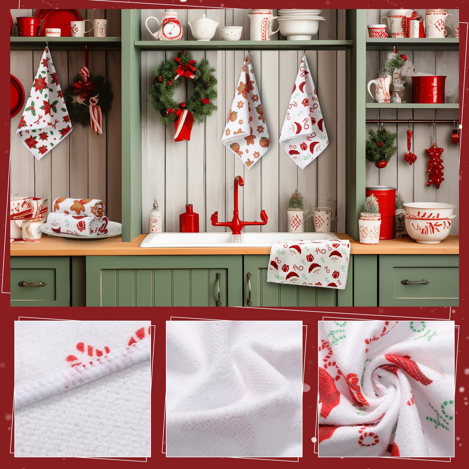 Oudain toallas cocina galleta de jengibre, detalles navideños