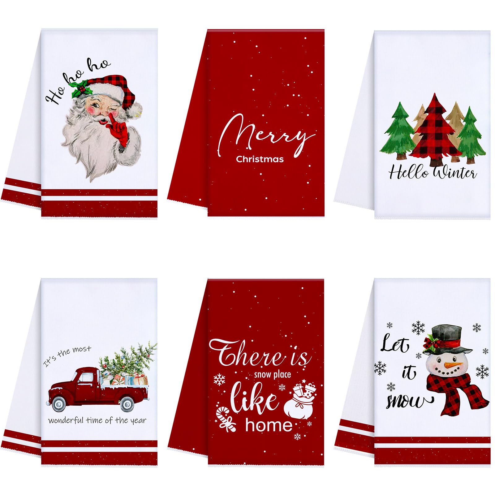 Conjunto Oudain de toallas de cocina Navidad 6 piezas para secado rápido y decoración festiva.