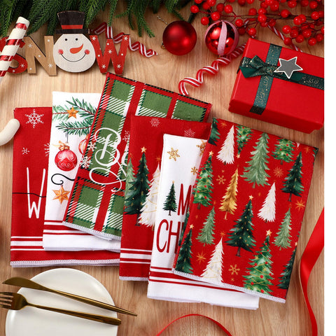 Oudain toallas navideñas con bolas decorativas para la cocina.