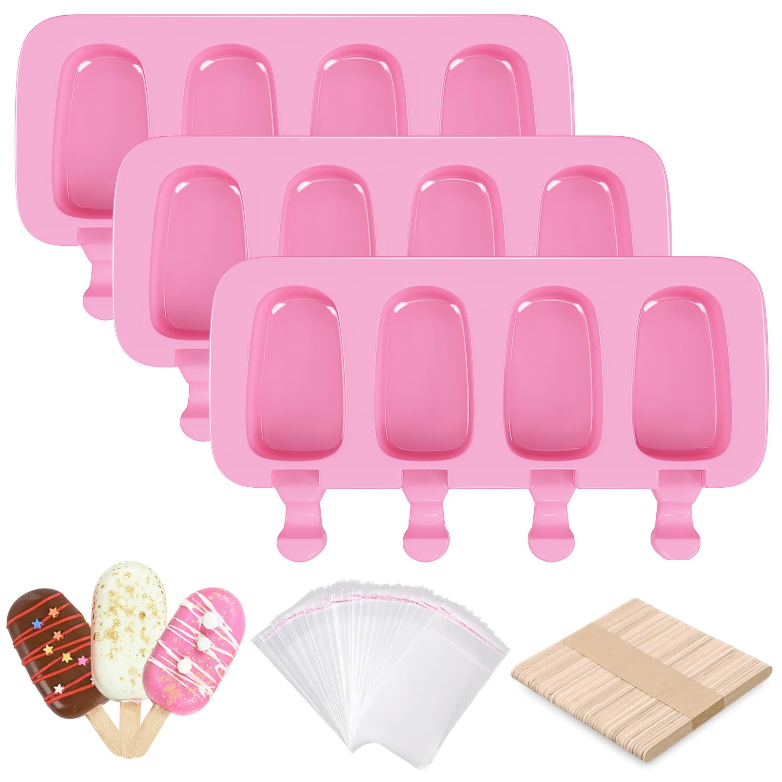 Ouddy Life moldes para paletas rosa oval, fáciles de desmoldar para postres caseros.