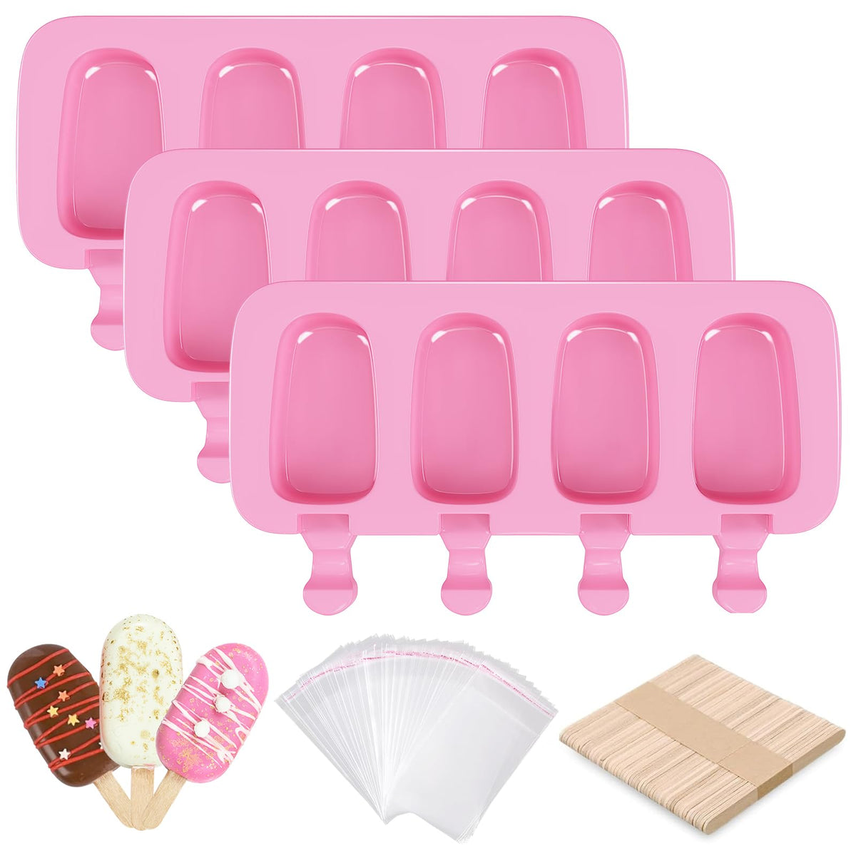 Ouddy Life moldes para paletas rosa oval, fáciles de desmoldar para postres caseros.