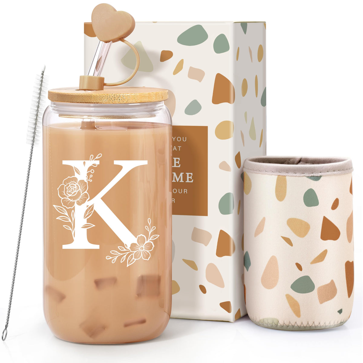 Taza de cristal Oufrenn 16 oz con tapa y pajilla, perfecta para bebidas frías