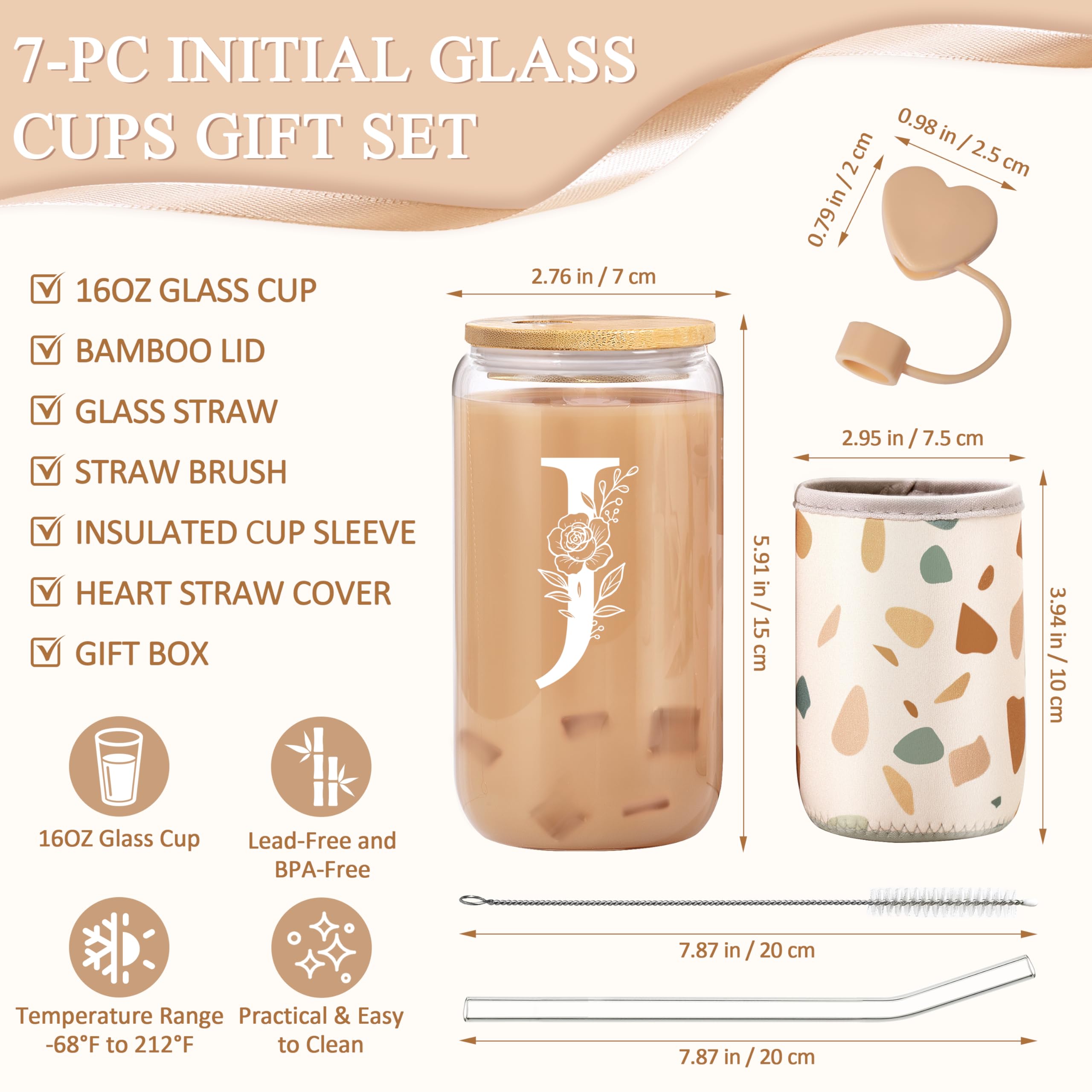 Oufrenn vaso de vidrio 16oz con iniciales grabadas, regalo personalizado para mujer