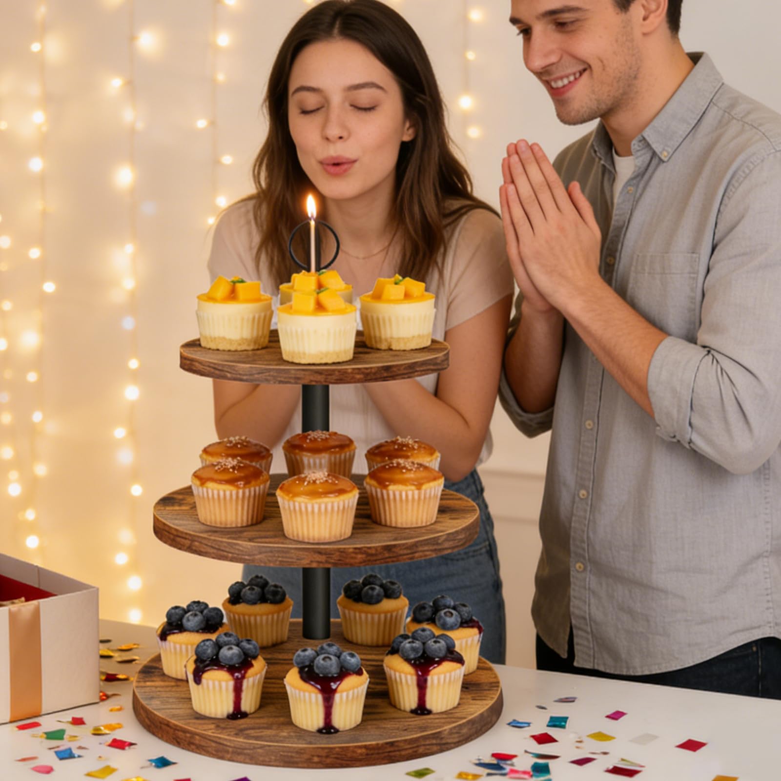 OugeWood presentación de pasteles para eventos, estilo rústico y elegante.