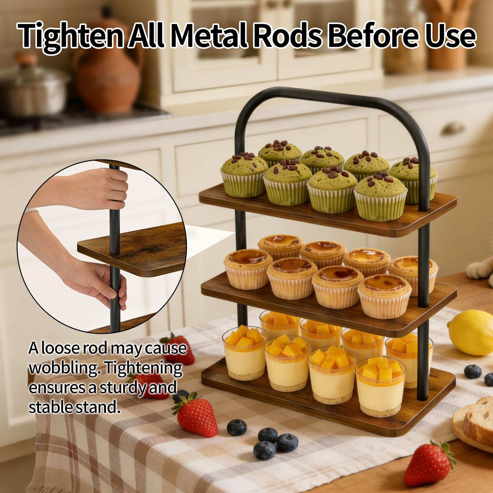 OugeWood base estable antideslizante para bandejas de postres.