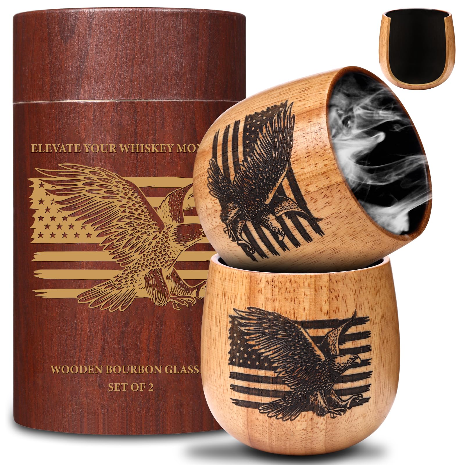 Vaso OUHT whisky de roble carbonizado con grabado a mano para degustaciones elegantes