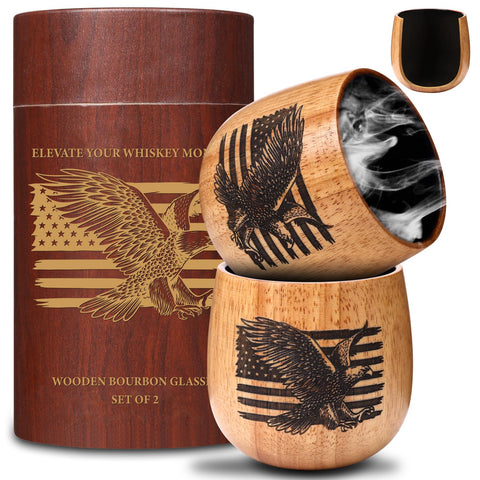 Vaso OUHT whisky de roble carbonizado con grabado a mano para degustaciones elegantes