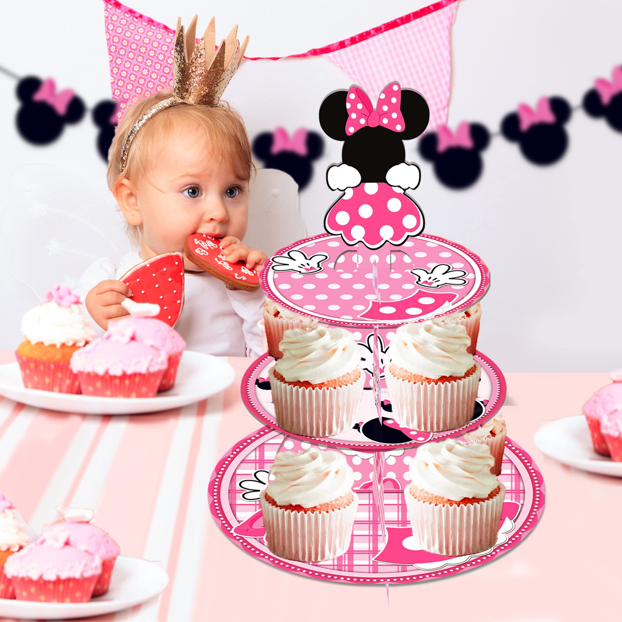 OULUN Minnie rosa, bandeja superior para decoraciones y postres con estilo.