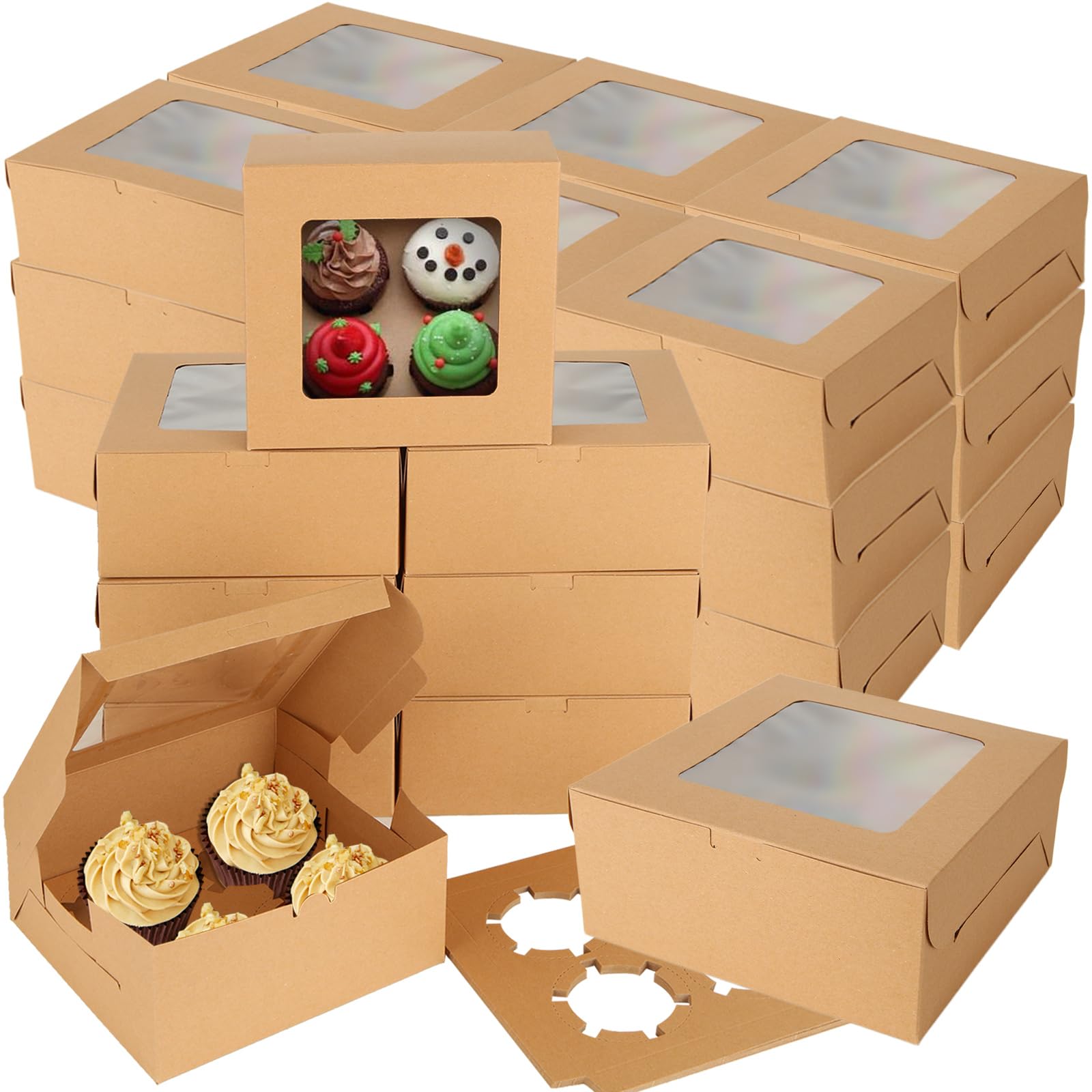 Caja Oungy para cupcakes con ventana frontal que exhibe el postre.