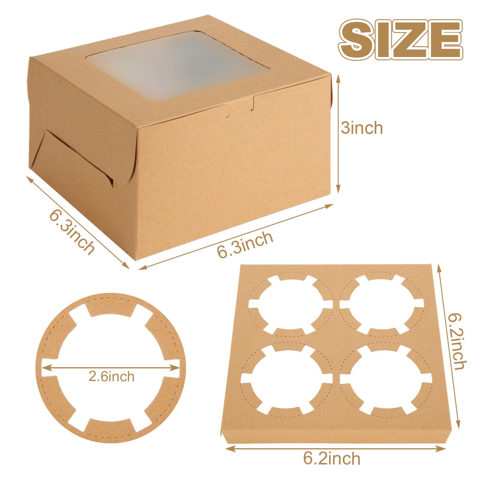 Caja kraft marrón de 6x6x3 pulgadas para pasteles y dulces de Oungy.