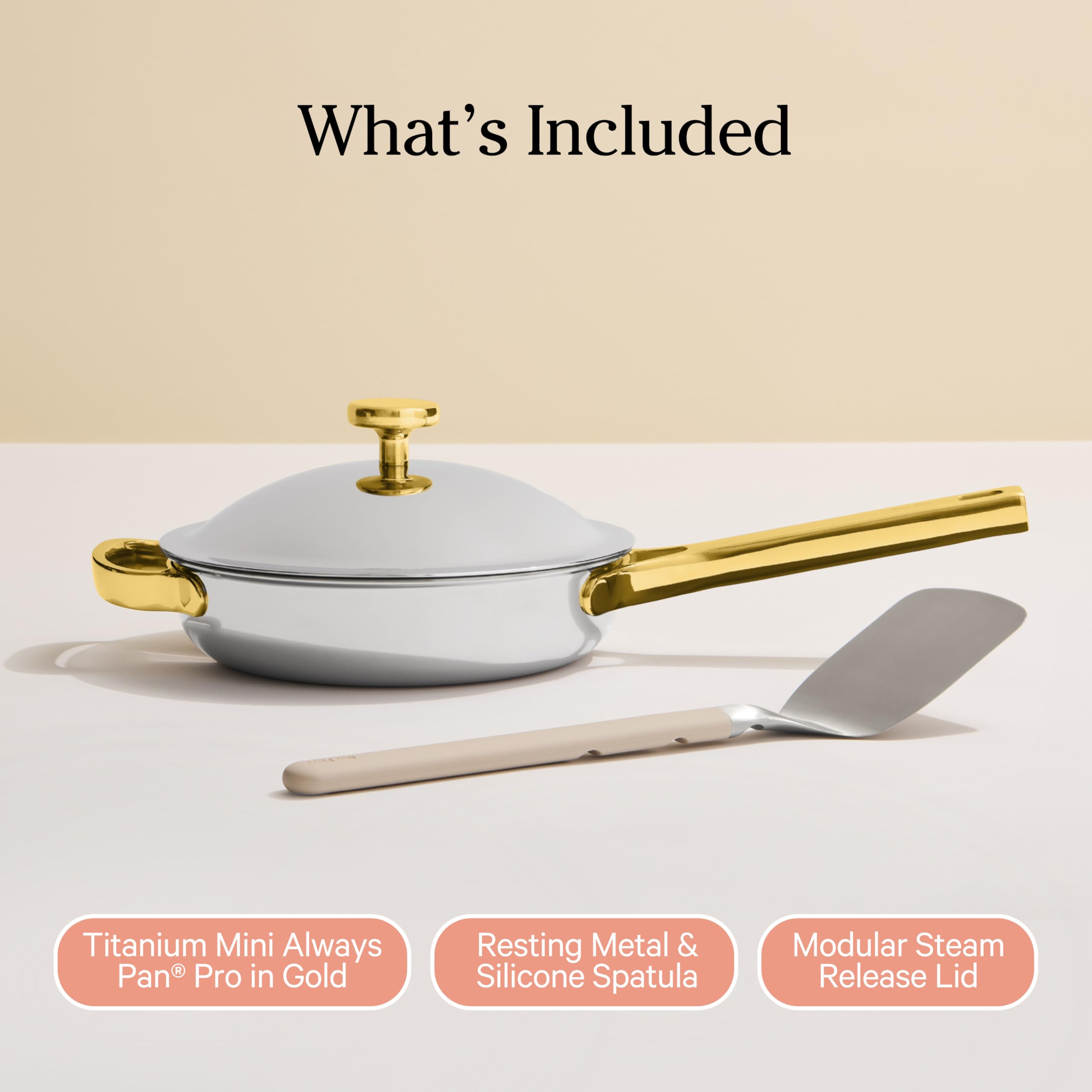 Our Place Mini Titanium Always Pan Pro diseño compacto de 8,5 pulgadas ideal para porciones.