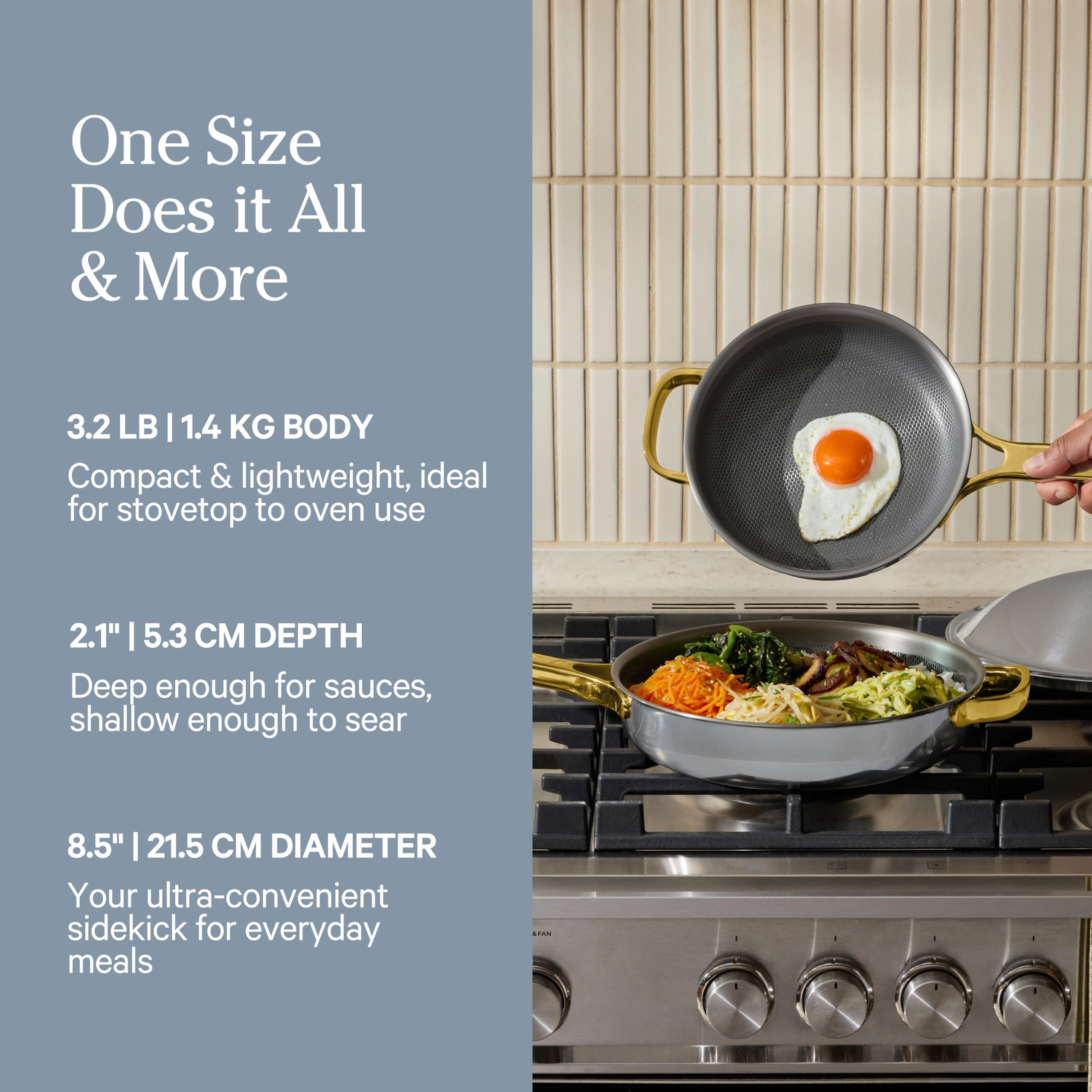 Our Place Mini Titanium Always Pan Pro sistema de utensilios intercambiables para mayor versatilidad.