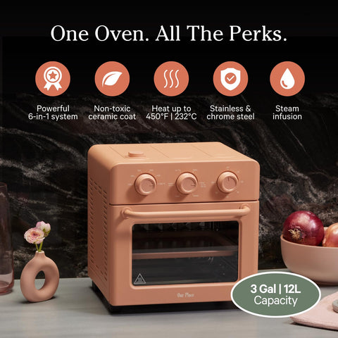 Our Place Wonder Oven interior de dos niveles, ideal para 2–4 comensales.