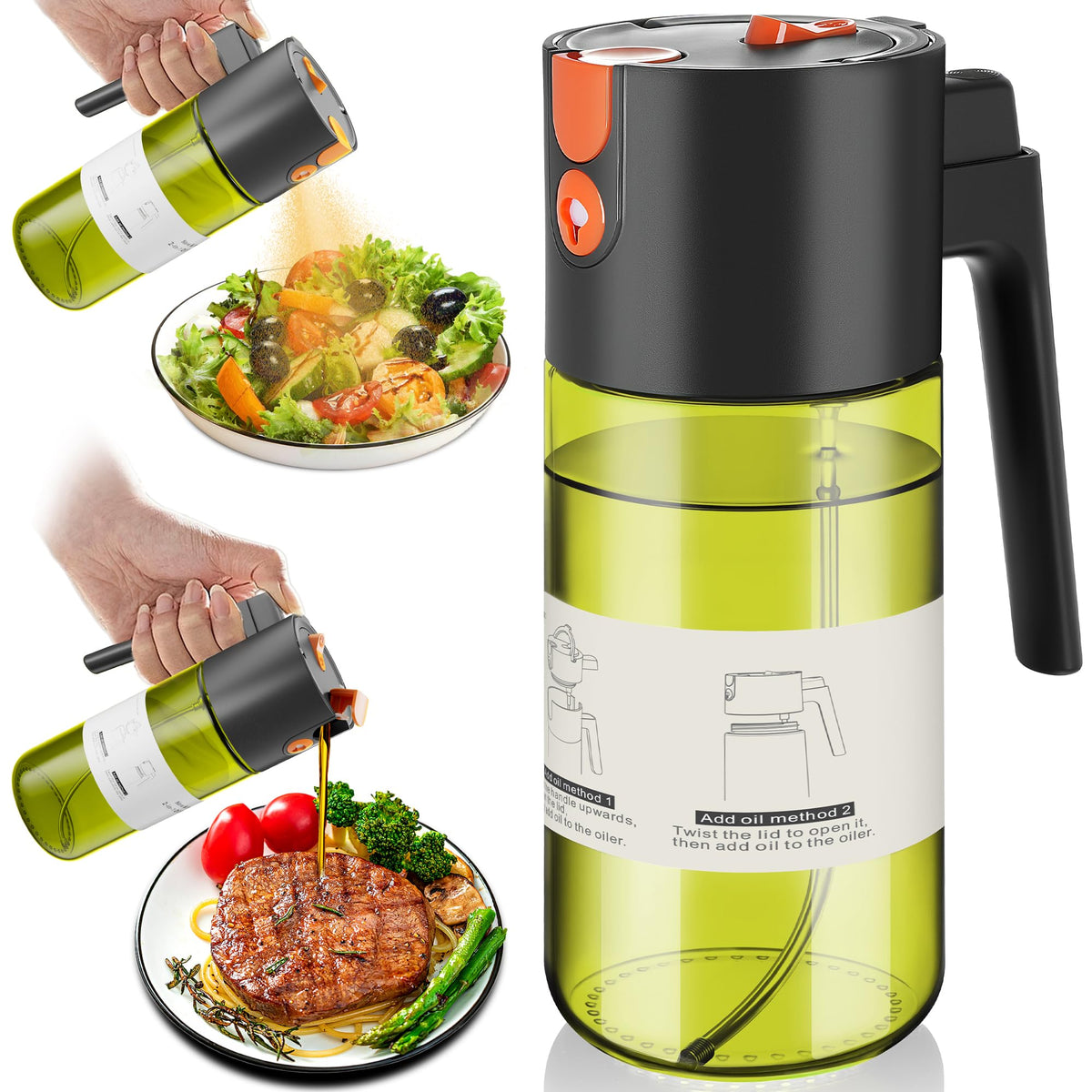 OURCABECUE atomizador 2 en 1 para rociar y verter aceite con uniformidad